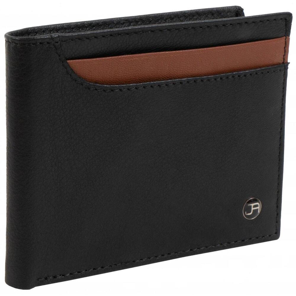 NEW JACK ABRAHAMS men's goat nappa leather bi-fold wallet in cognac/black